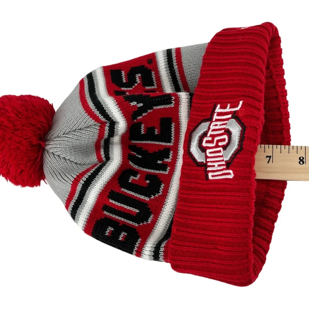 New Era Ohio State Buckeyes Beanie Hat Red Gray Knit Pom Cuffed NCAA Mens OSFM